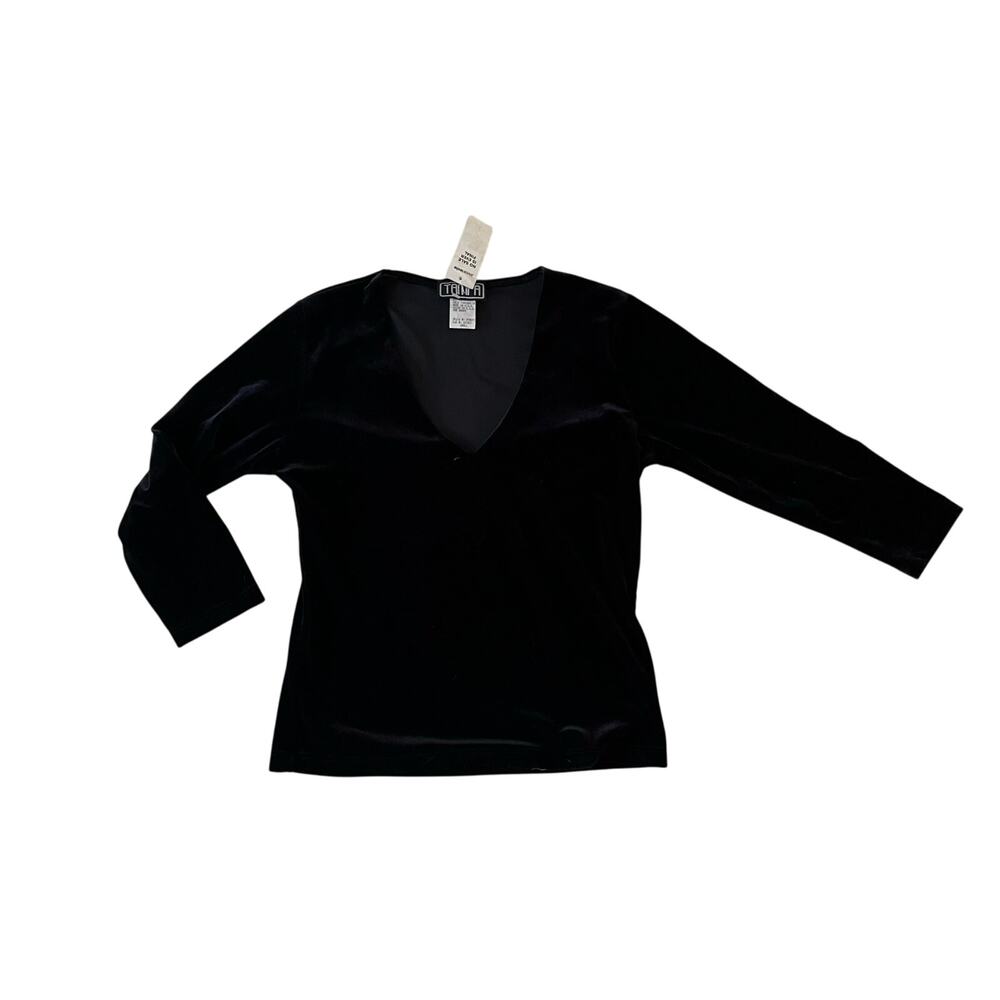 NWT Y2K 2000s Black Velvet V Neck Top Wmns S Whimsygoth Fairy Grunge